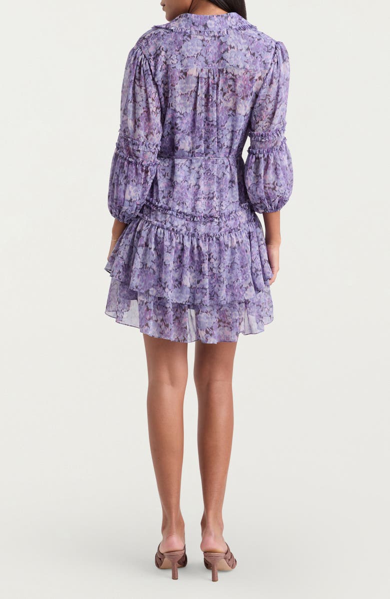 Cinq à Sept Painted Hydrangea Marsea Ruffle Chiffon Shirtdress, Alternate, color, Lilac Wine Multi