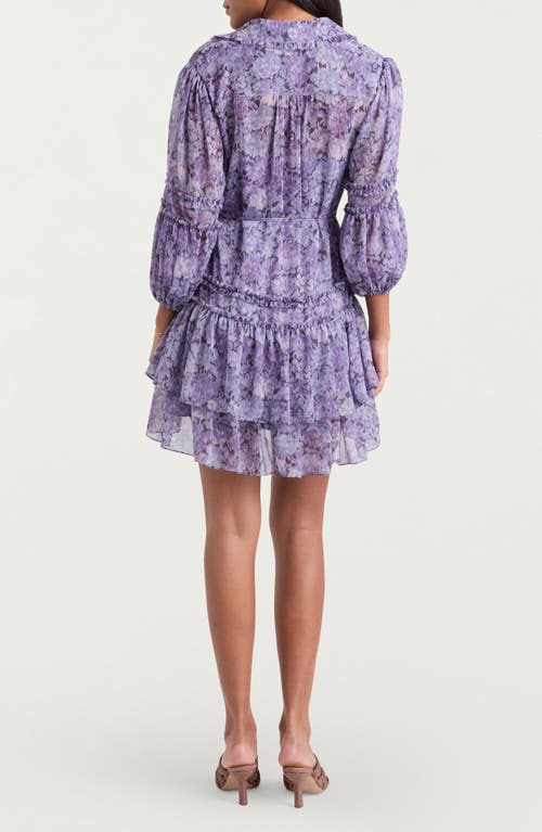 Cinq À Sept Painted Hydrangea Marsea Ruffle Chiffon Shirtdress In Lilac Wine Multi