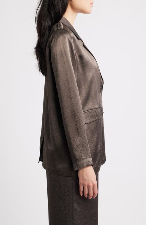 Eileen Fisher Crinkled Satin Blazer In Brown