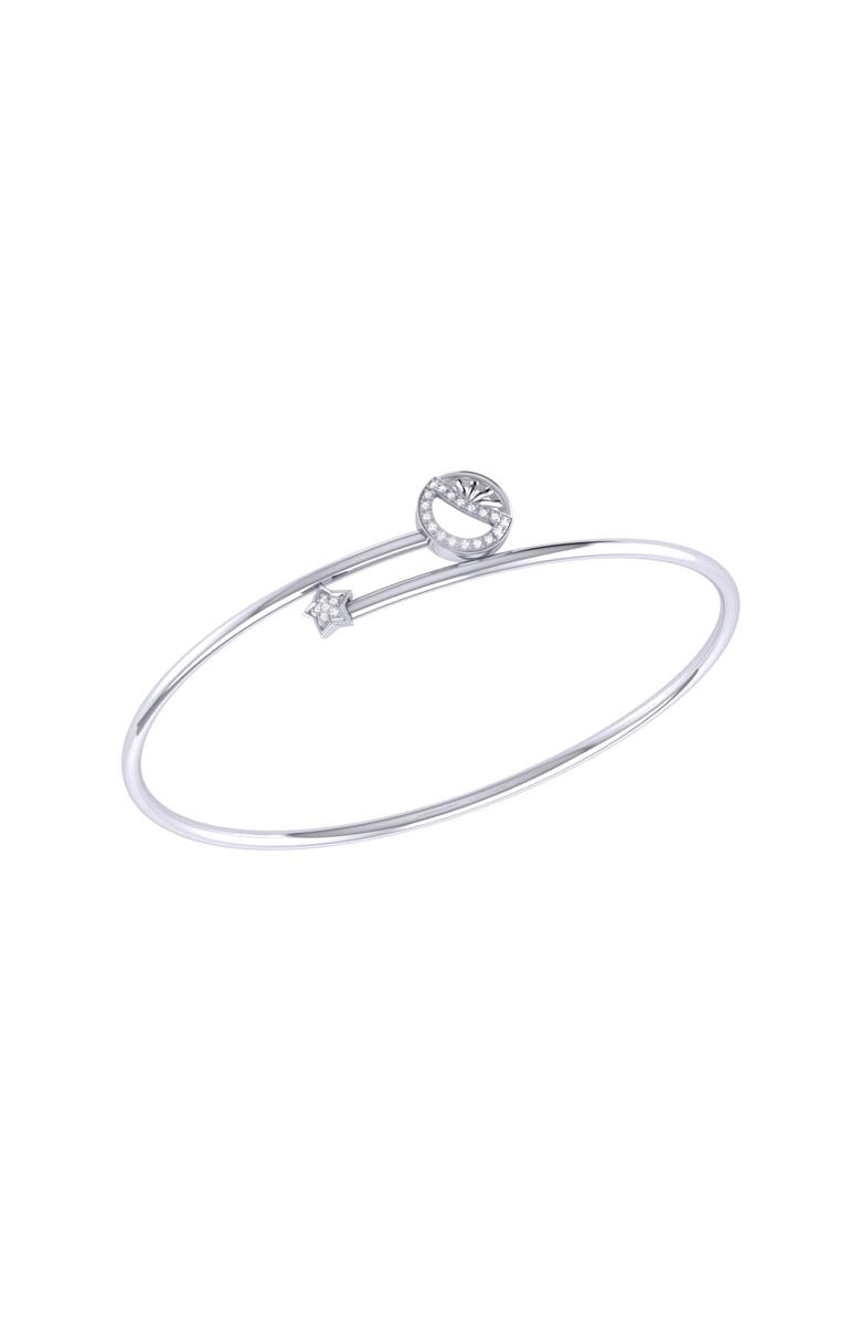LuvMyJewelry Half Moon Star Sterling Silver Diamond Adjustable Bangle, Main, color, 