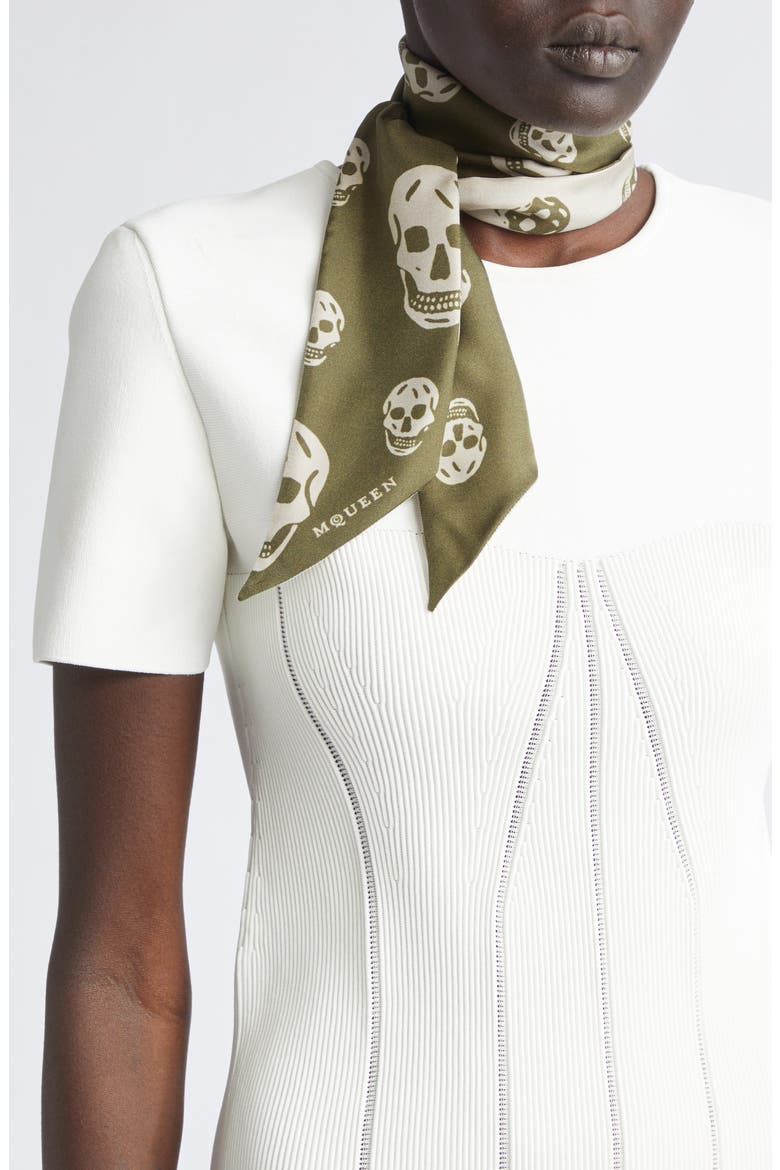 Skinny Silk Twill Scarf, Alternate, color, OLIVE
