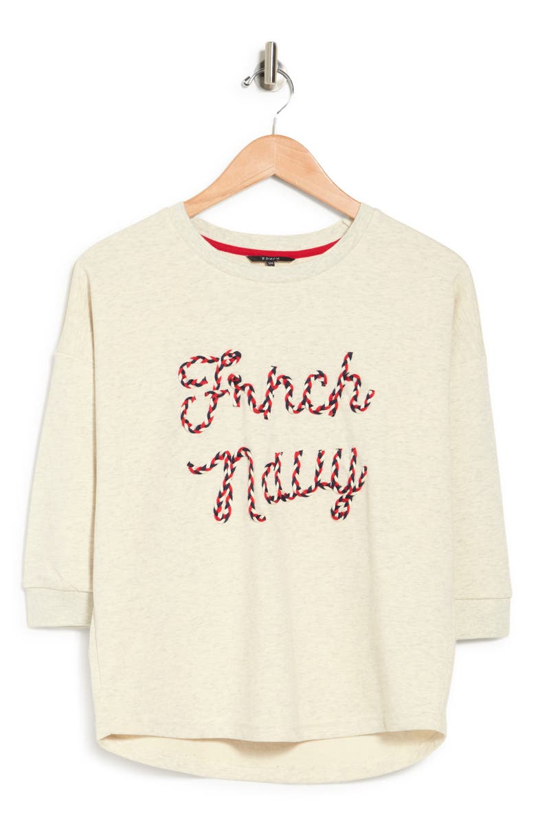 FRNCH Navy Woven Design 3/4 Sleeve Top, Alternate, color, 