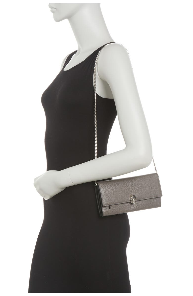 McQueen Skull Pebbled Wallet with Chain Strap, Main, color, 