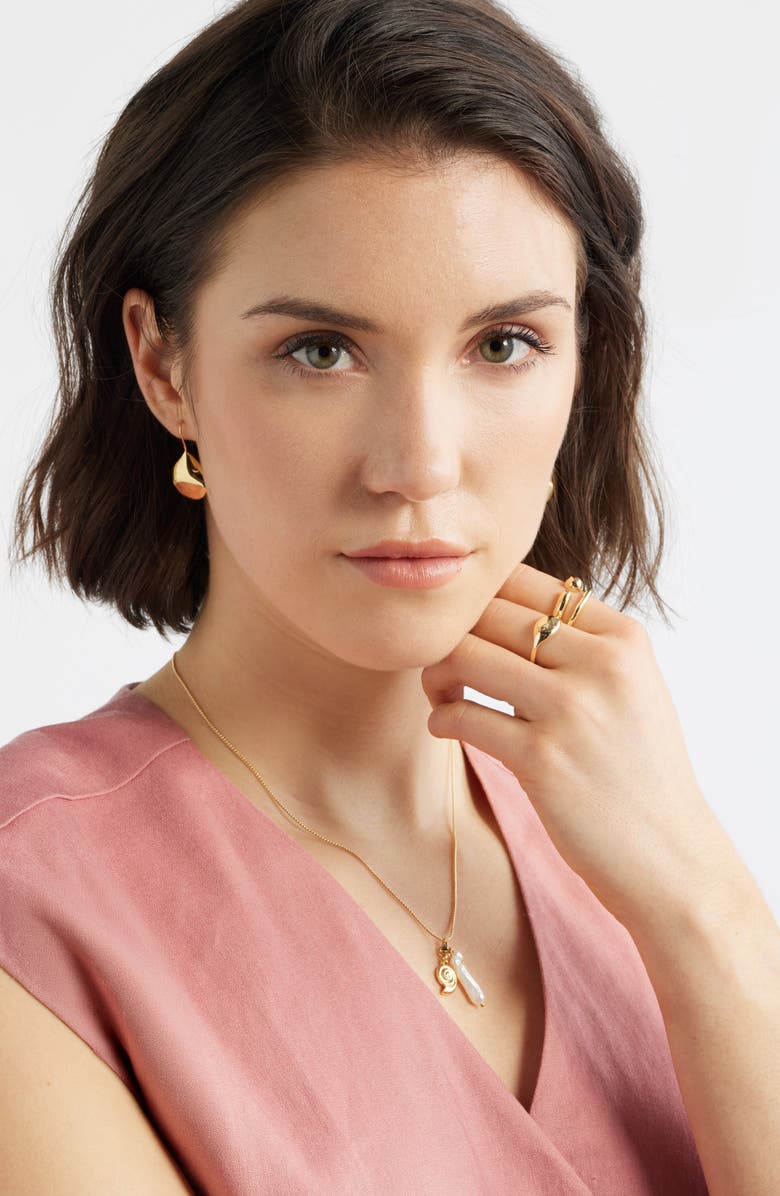 Nordstrom Demi Fine Shell & Freshwater Pearl Necklace, Alternate, color, 14K Gold Plated