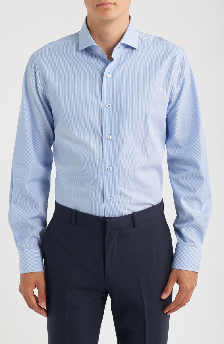 Lorenzo Uomo Trim Fit Pinstripe Cotton Dress Shirt, Main, color, White/ Blue