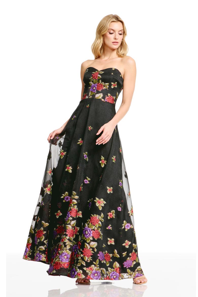 Imogen Floral Strapless Gown, Alternate, color, BLACK MULTI