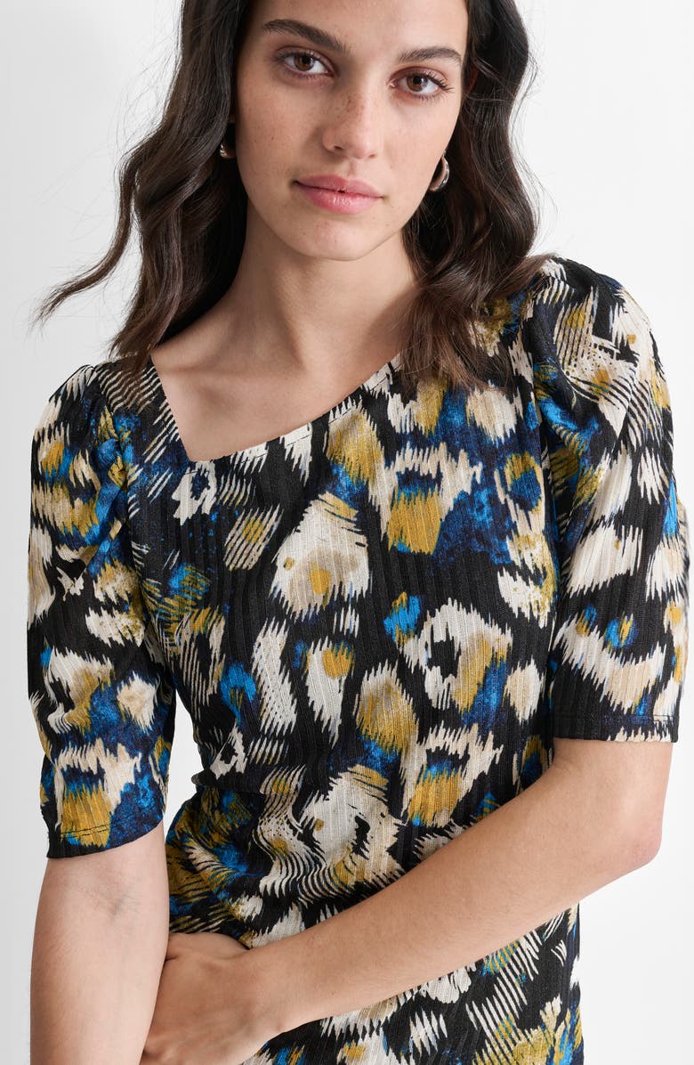 DKNY Abstract Print Asymmetric Neck Rib Top, Alternate, color, 