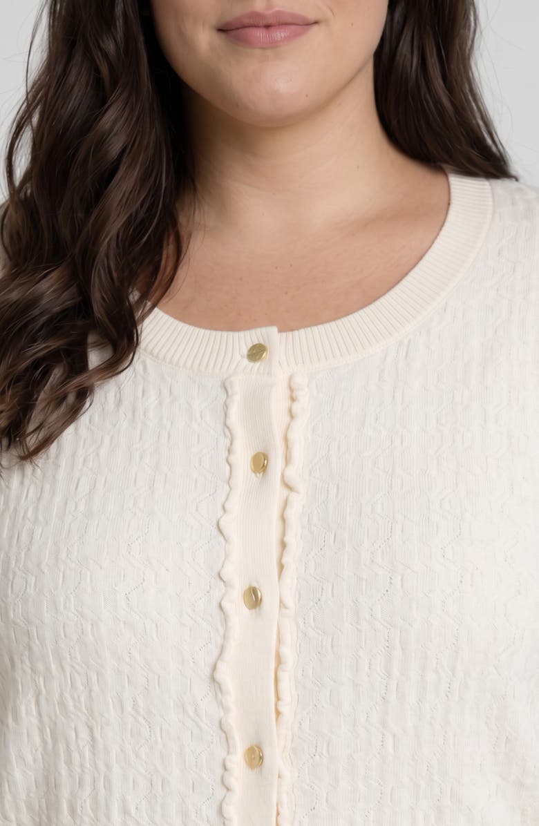 Liverpool Los Angeles Ruffle Cable Cardigan, Alternate, color, Cream