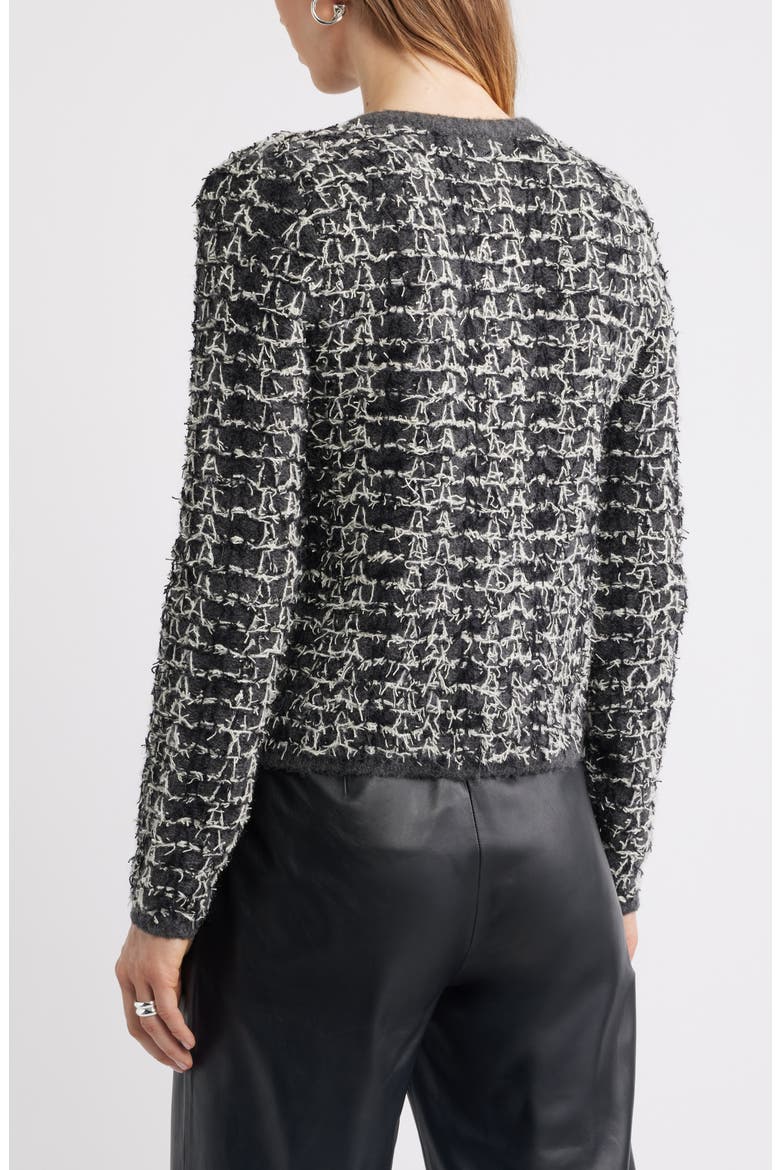 Textured Crewneck Cardigan, Alternate, color, GREY TEXTURE PLAID