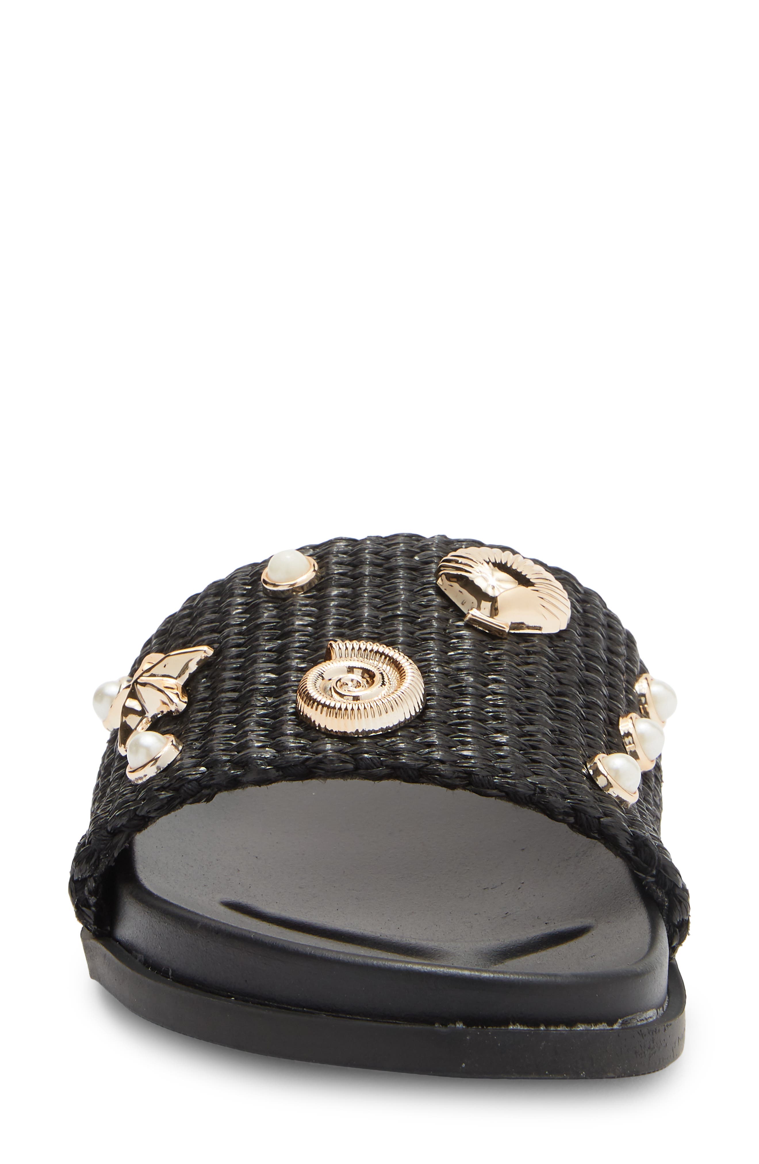 TOP MODA Daneia Raffia Slide Sandal, Alternate, color, Black Raffia