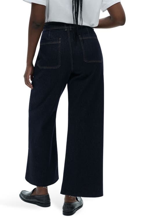 Shop Mango Catherin Raw Hem High Waist Wide Leg Culotte Jeans In Open Blue