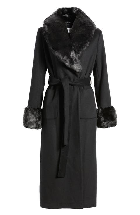 Wool Blend Coat with Faux Fur Trim