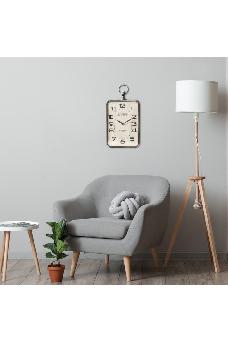 Rectangle Metal Hanging Wall Clock with Handle, Antiqued Gold, Alternate, color, Gold