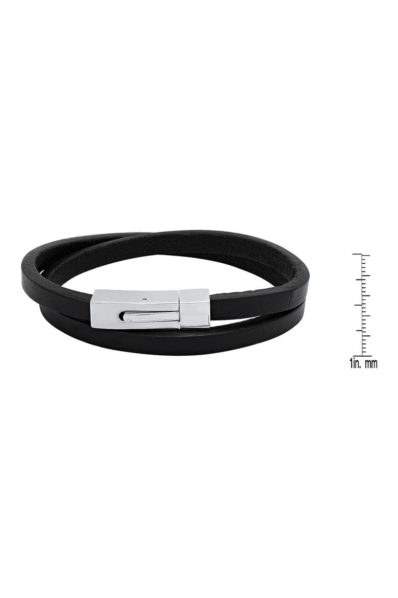 Men's Leather Wrap Bracelet, Alternate, color, SILVER/ BLACK