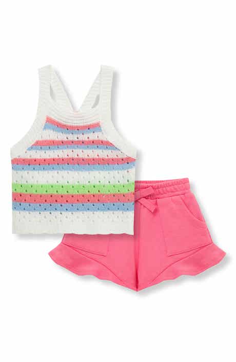 Habitual Kids Stripe Open Stitch Sweater Tank & Cotton Knit Shorts Set
