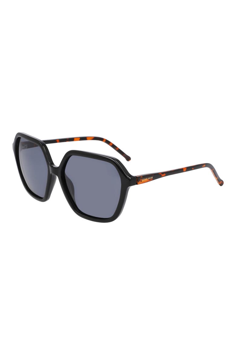 57mm Modified Rectangular Sunglasses, Alternate, color, BLACK