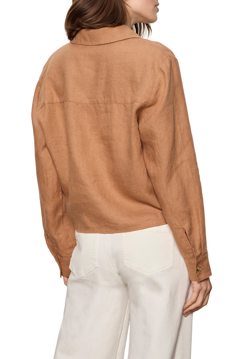 More Love Tie Front Linen Blend Top, Alternate, color, TOASTED COCONUT BROWN