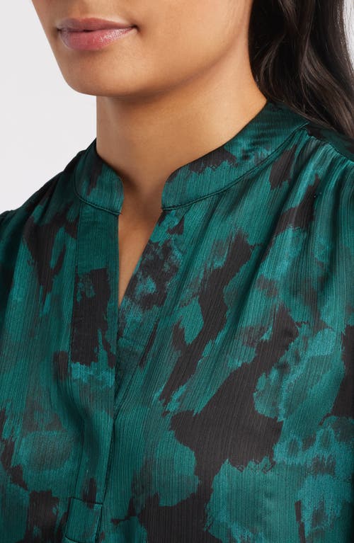 Anne Klein Pleated Print Split Neck Top In Multi