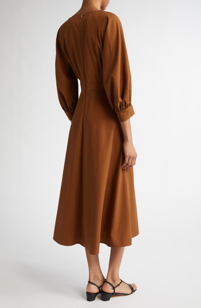 Max Mara Pedaggi Cotton Poplin Fit & Flare Dress, Alternate, color, Tobacco