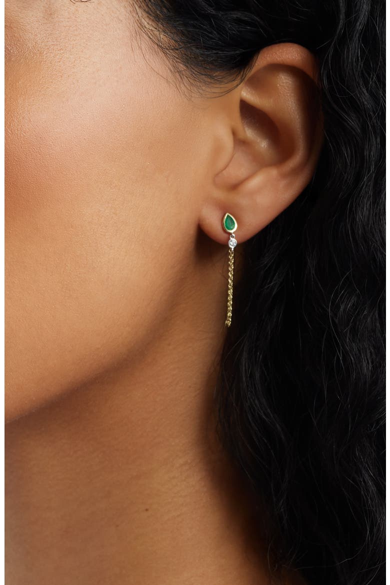 Emerald & Diamond Front/Back Earrings, Alternate, color, YELLOW GOLD