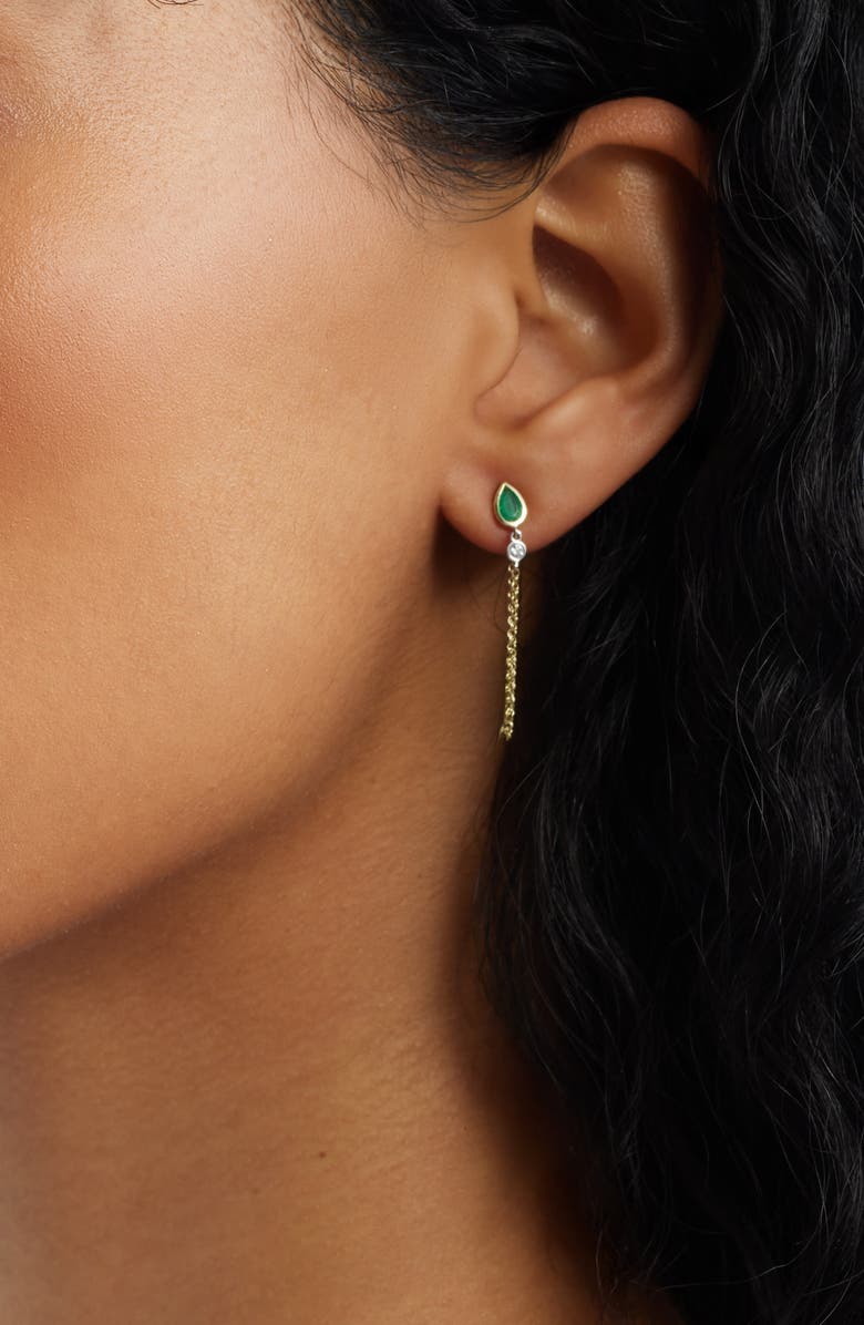 Meira T Emerald & Diamond Front/Back Earrings, Alternate, color, Yellow Gold