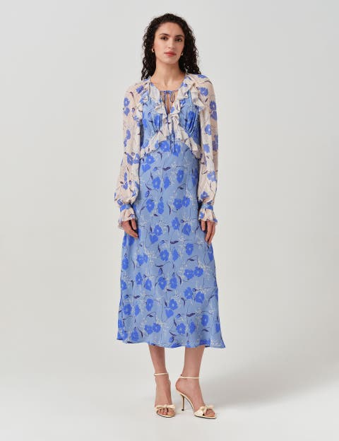 Naomi Floral Longsleeve Frill Midi Dress