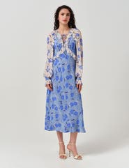 Ghost London Naomi Floral Longsleeve Frill Midi Dress