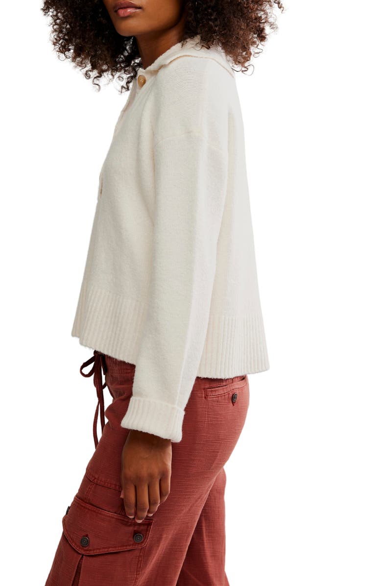 Free People Trading Up Cotton Blend Polo Sweater, Alternate, color, Ivory