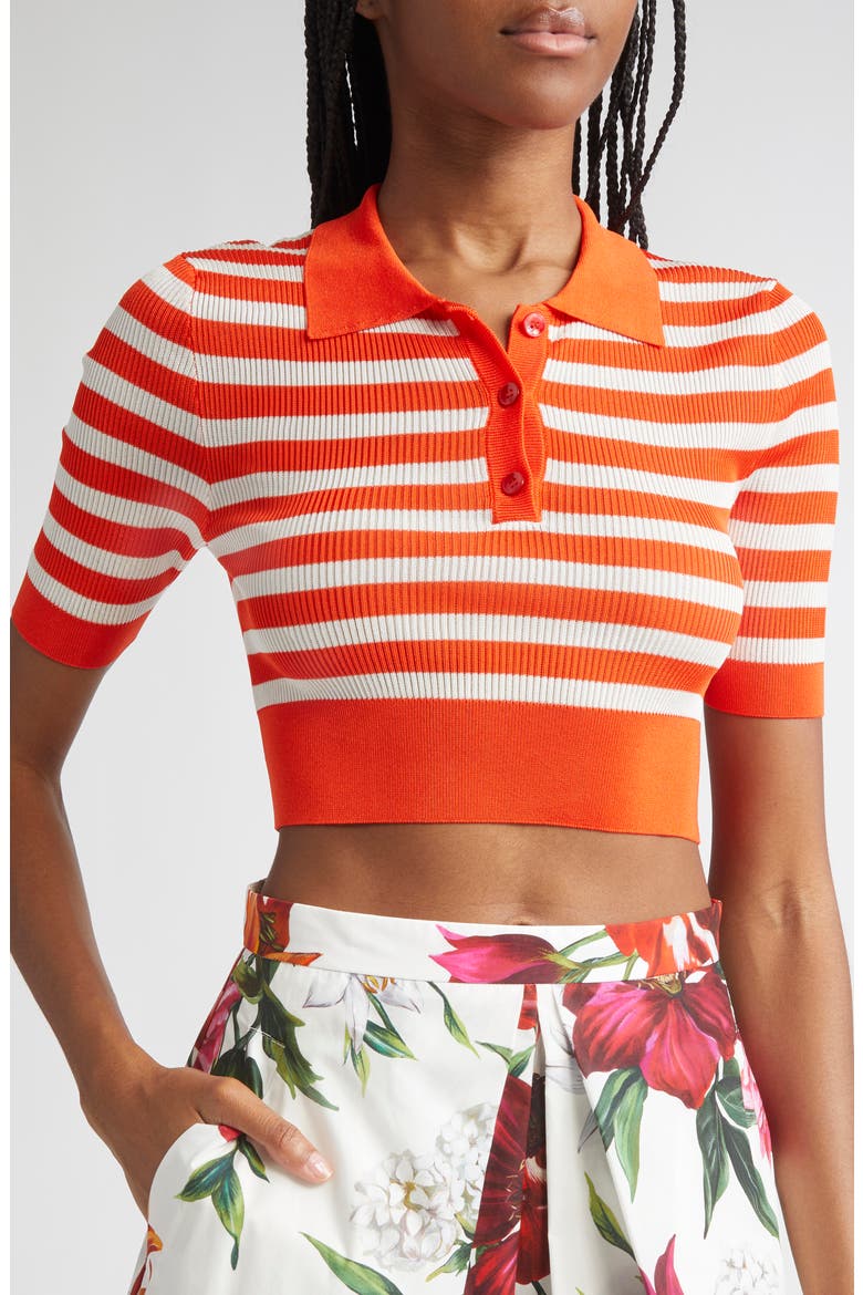 Stripe Polo Sweater, Alternate, color, W8266 BIANCO/ ROSSO