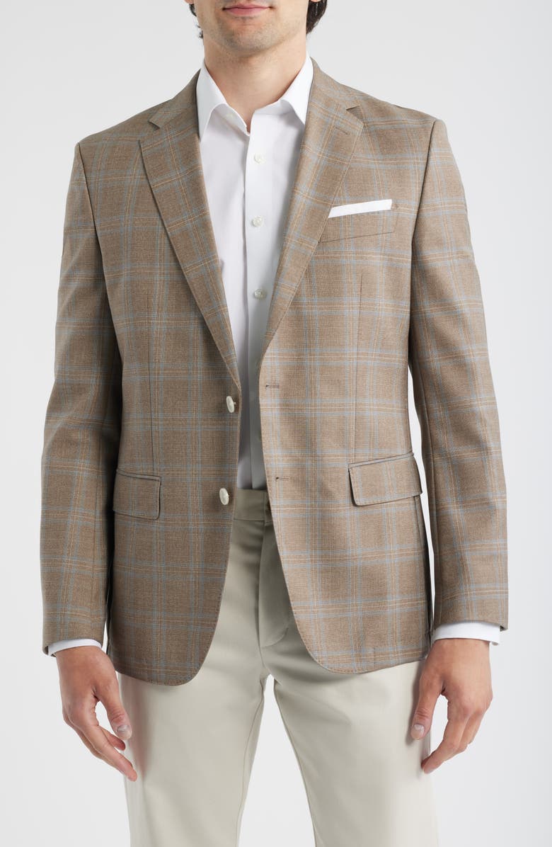 BOSS Hutson Slim Fit Brown Plaid Wool Sport Coat, Main, color, Open Brown