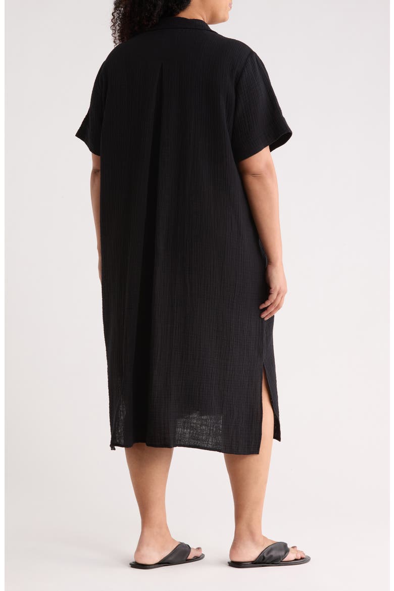 Classic Collar Organic Cotton Midi Shirtdress, Alternate, color, BLACK