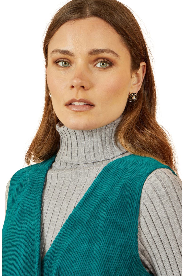V-Neck Cord Pinafore Dress, Alternate, color, Teal