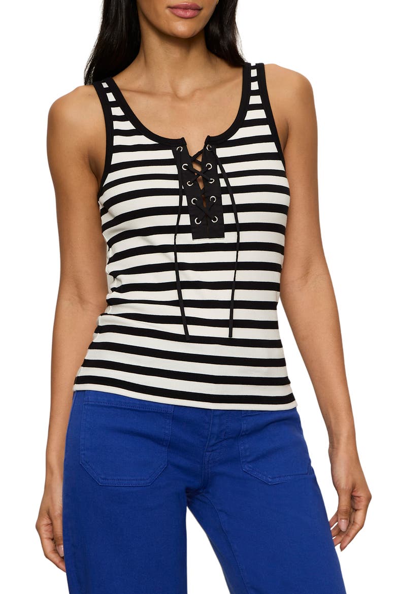 Goto Lace-Up Tank, Alternate, color, CHALK WHITE/ BLACK STRIPE