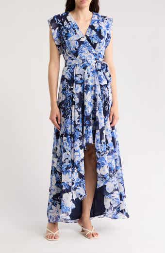 Eliza J Obi Floral Cap Sleeve High-Low Dress