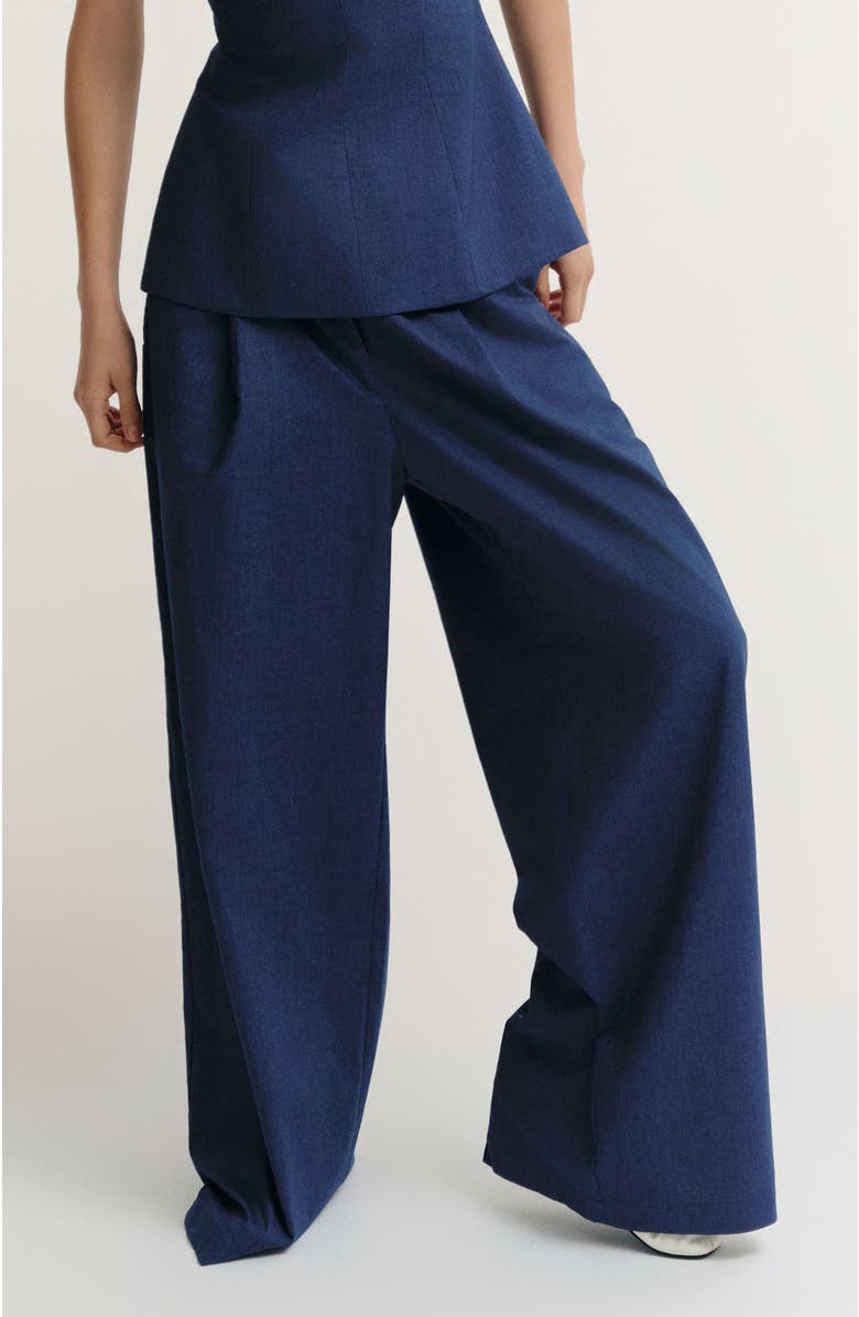 De Loreta Panca High Waist Wide Leg Cotton Pants, Main, color, Navy Denim