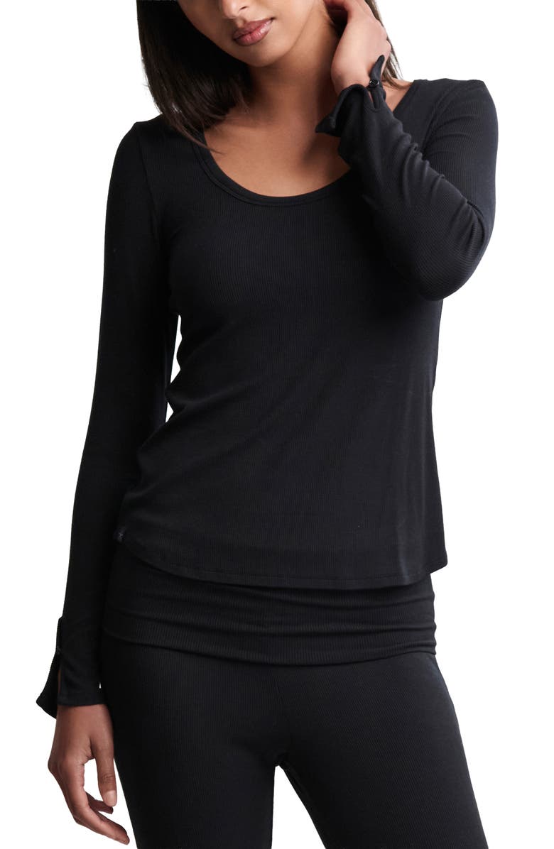 Barefoot Dreams<sup>®</sup> Ultra Lite<sup>®</sup> Rib Long Sleeve T-Shirt, Main, color, Black
