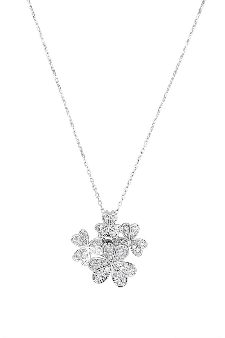 Sterling Silver Cubic Zirconia Flower Cluster Pendant Necklace, Main, color, WHITE