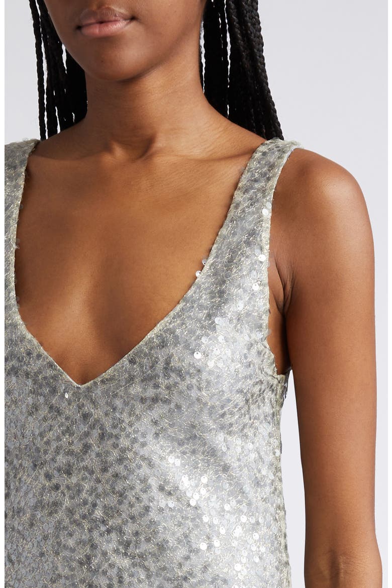 Plunge Neck Sequin Silk Midi Slipdress, Alternate, color, SEA SLATE