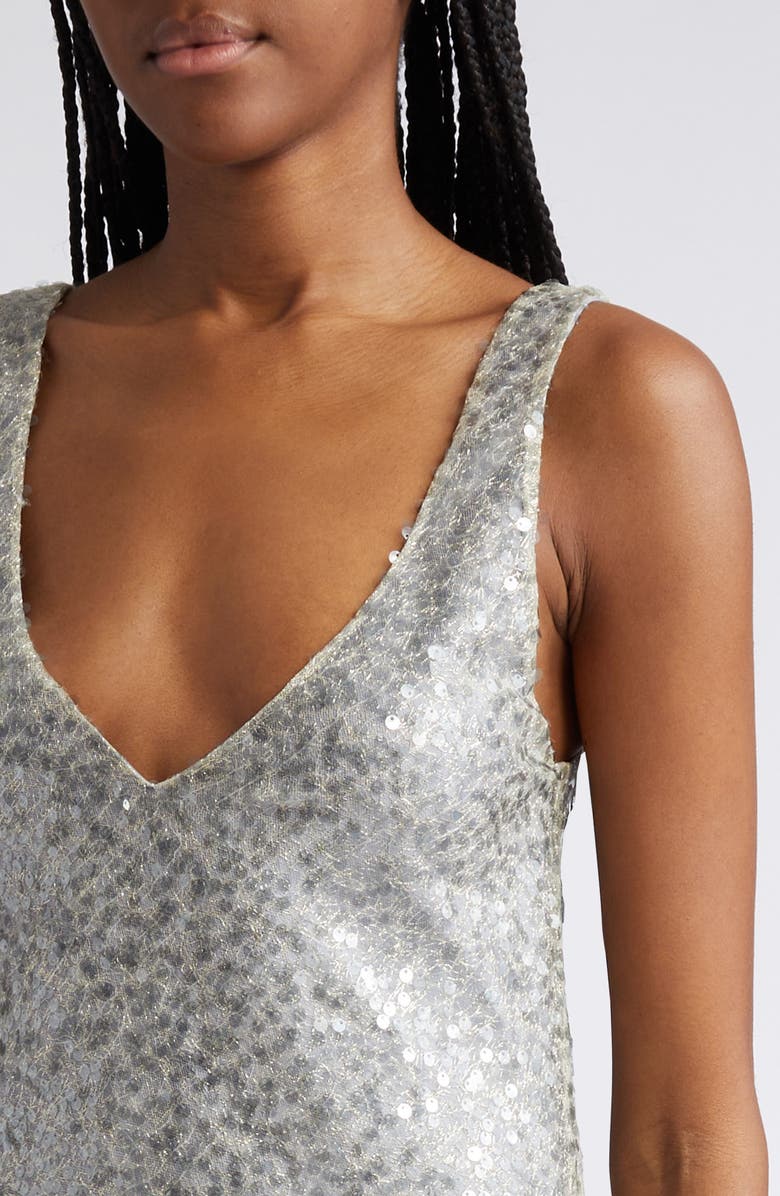 Vince Plunge Neck Sequin Silk Midi Slipdress, Alternate, color, Sea Slate