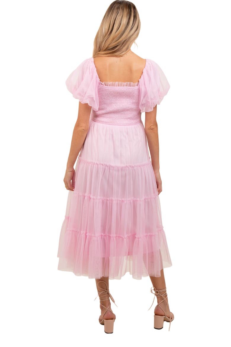 Smocked Tiered Tulle Midi Dress, Alternate, color, Light Pink