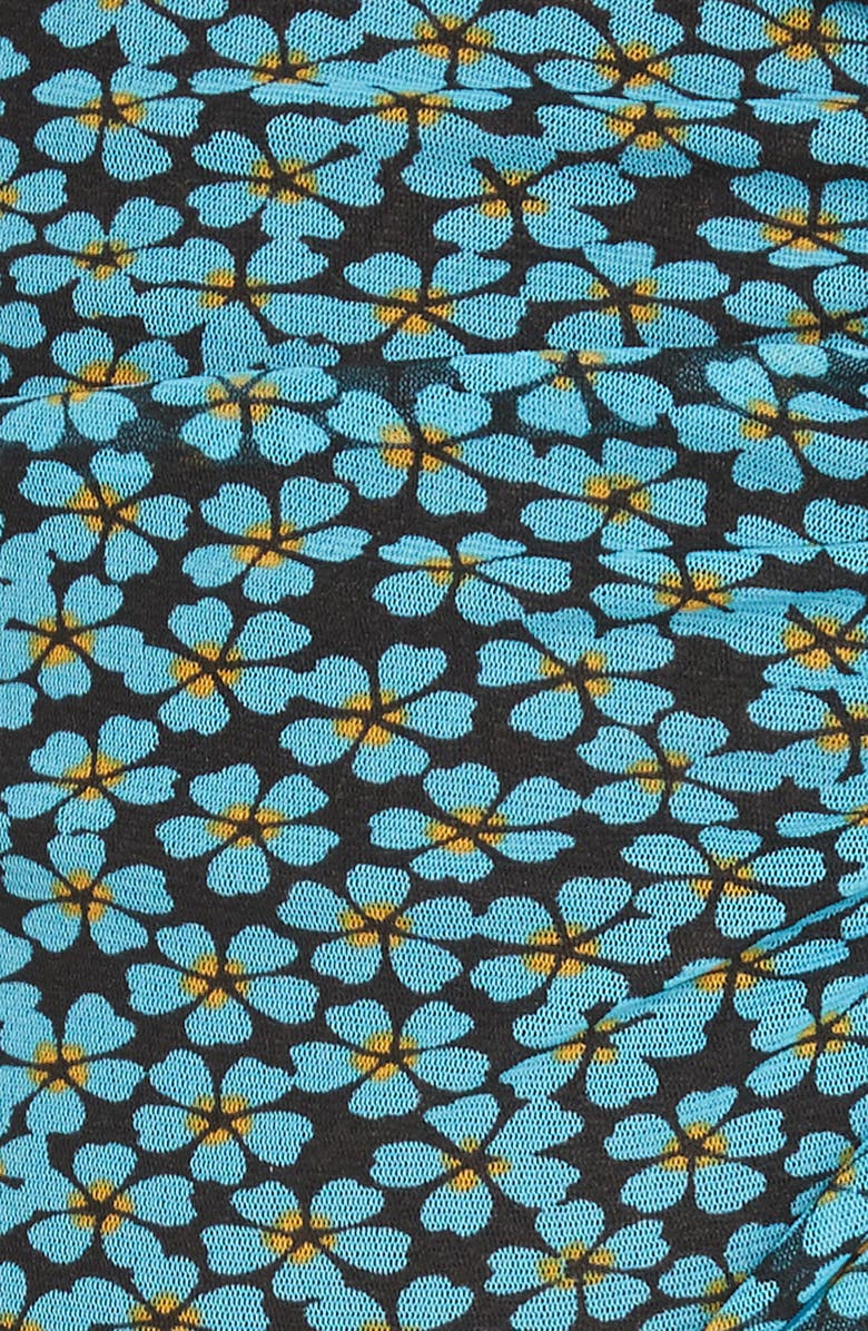 DVF Floral Ruched Flutter Sleeve High Neck Dress, Alternate, color, 