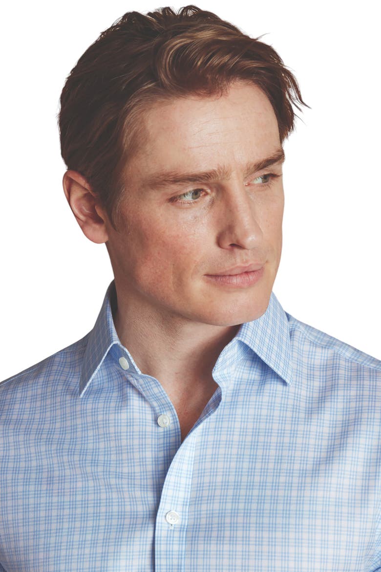 Triple Check Non-Iron Twill Slim Fit Shirt Single Cuff, Alternate, color, Sky Blue