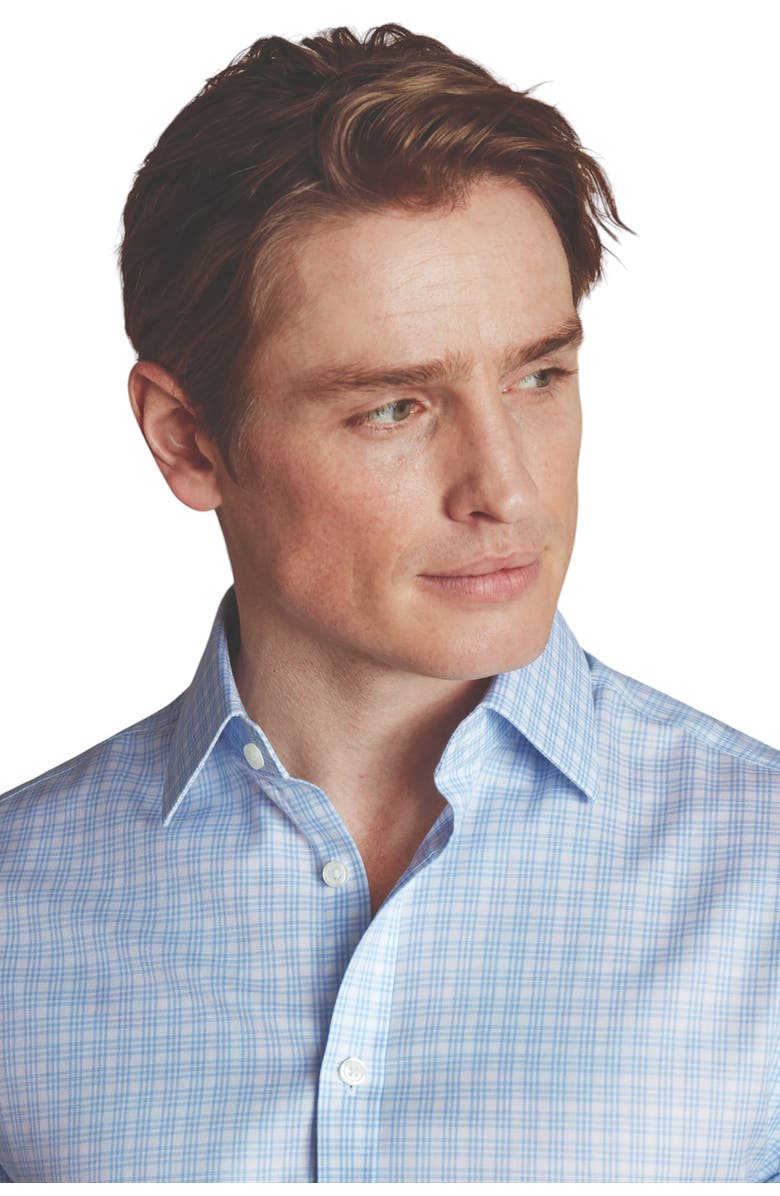 Charles Tyrwhitt Triple Check Non-Iron Twill Slim Fit Shirt Single Cuff, Alternate, color, Sky Blue