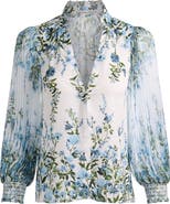 Alice + Olivia Ilan Floral Pleated Sleeve Button-Up Shirt