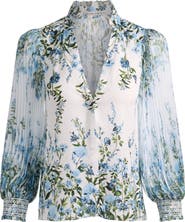 Alice + Olivia Ilan Floral Pleated Sleeve Button-Up Shirt