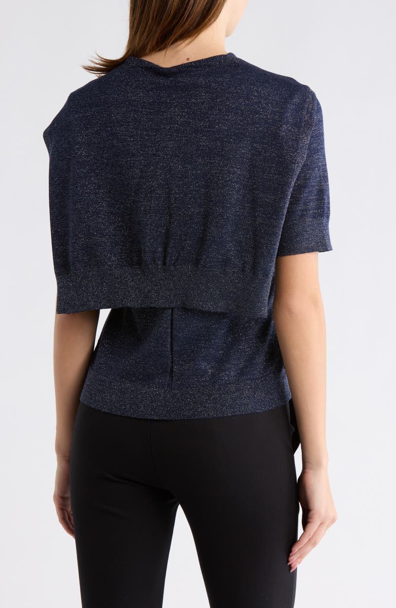Derek Lam 10 Crosby Sparkle Tied Short Sleeve Sweater, Alternate, color, Navy