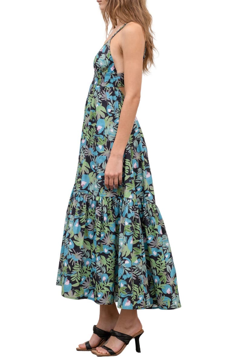 MOON RIVER Floral Back Cutout Midi Dress, Alternate, color,