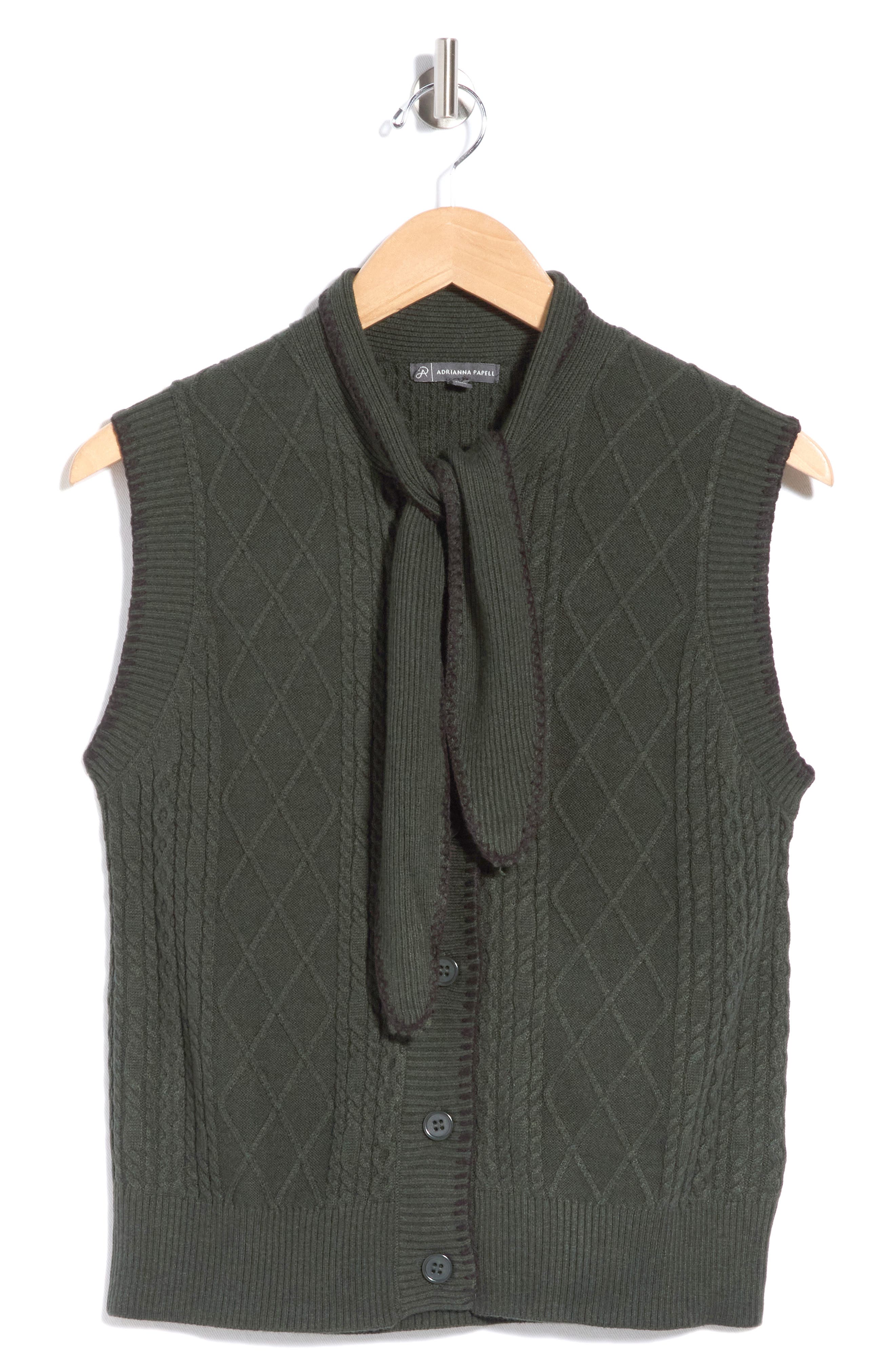 Tie Neck Sweater Vest with Whipstitch Detail