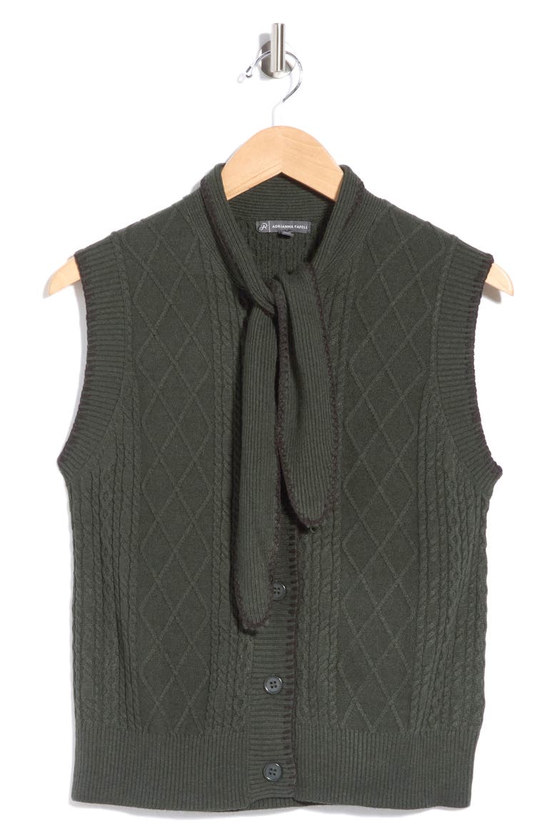 Tie Neck Sweater Vest with Whipstitch Detail, Alternate, color, JUNGLE GREEN/ BLACK