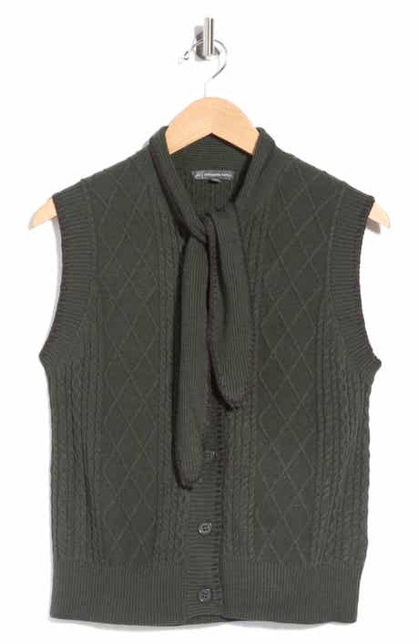 Tie Neck Sweater Vest with Whipstitch Detail